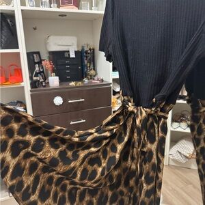 SHEIN Black and Leopard Print Mini Dress